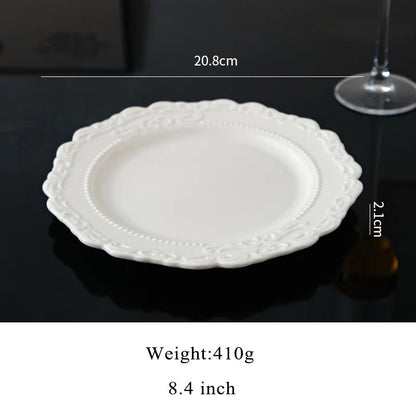 Ceramic Relief Dinner Dishes Household French New Underglazed Colour White Vintage Kitchen Tableware Exquisite Aesthetic Plate Good Vibrations