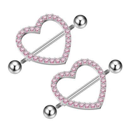 2pcs Both Sides Screwed Heart Nipple Ring for Women Girls 14G Stainless Blue Pink Zircon Sexy Nipple piercing nombril Nipple Bar Good Vibrations