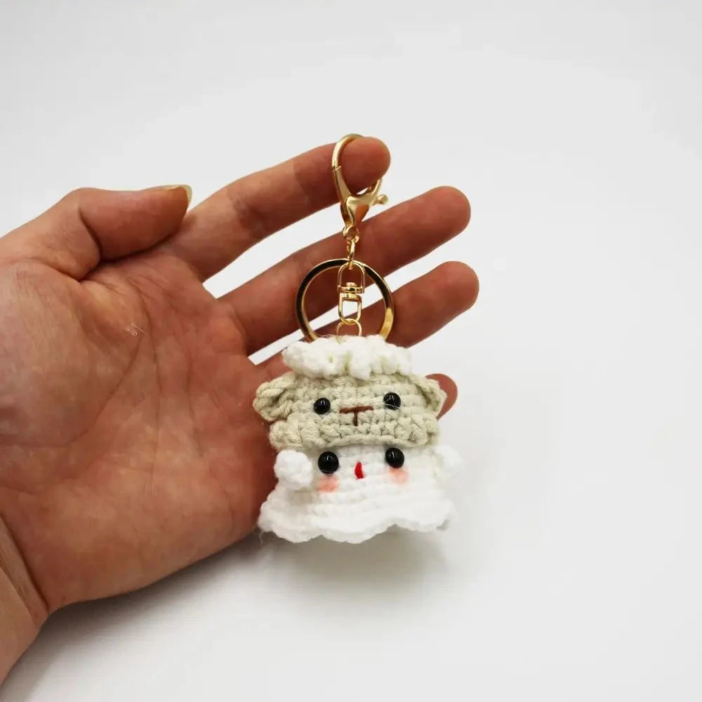 Handmade Knitting Ghost Keychain Creative Crochet Little Ghost Key Pendant Car Keyring Colorful Headwear Good Vibrations