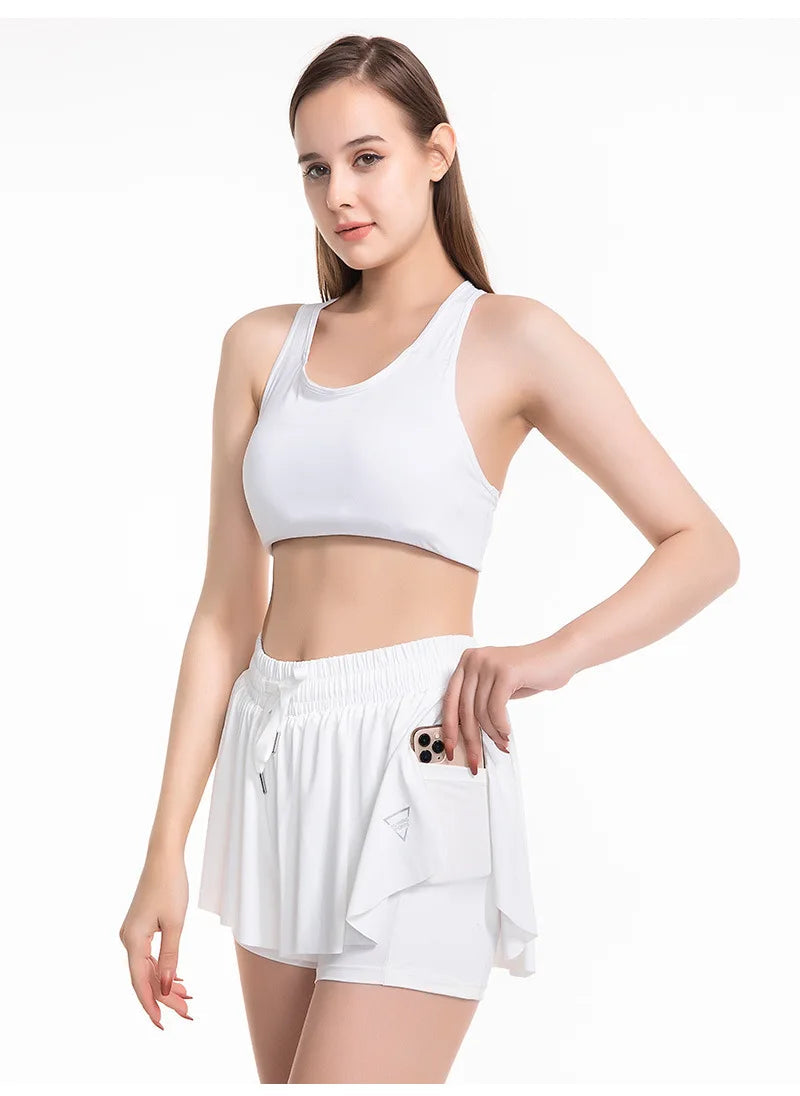 2 IN 1 Flowy Shorts Women Butterfly Tennis Skirt with Pockets Gym Yoga Shorts Sportswear Athletic Biker Run Shorts Skirts Summer Good Vibrations
