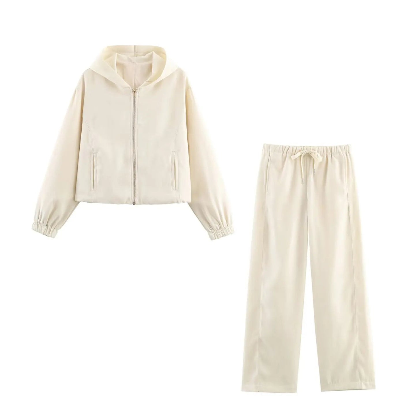 Women Casual Sweatshirt Pant Suit Long Sleeve Hooded Zipper Coats With Pocket Loose Straight Trousers Ladies Solid Sets Good Vibrations