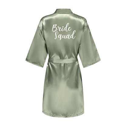 Grass Green Women's White Letter Bride Bridesmaid Short Satin Robes for Wedding Party Getting Ready Good Vibrations