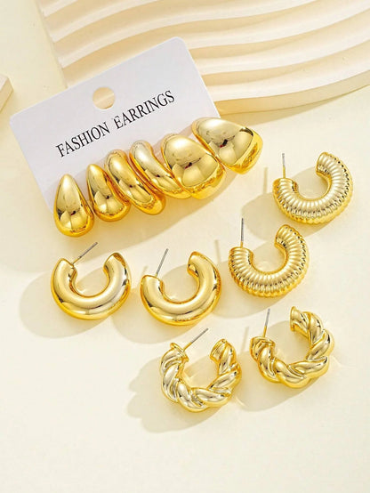 Fashion Classic Twist C Shape Earring Set For Women Tear Drop Design Gold Color Earrings Daily Workplace And Party Outfits Gifts Good Vibrations