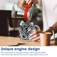 Engine Coffee Mug 350ml Creative Car V8 Engine Coffee Cup with Handle Novelty Stainless Steel Beverage Mugs for Car Lovers Gifts Good Vibrations
