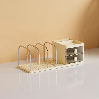 Six Grids Bookend Book Holder Save Space with Storage Box Desk Stand Bookshelf Durable Practical Books Storage Rack Good Vibrations