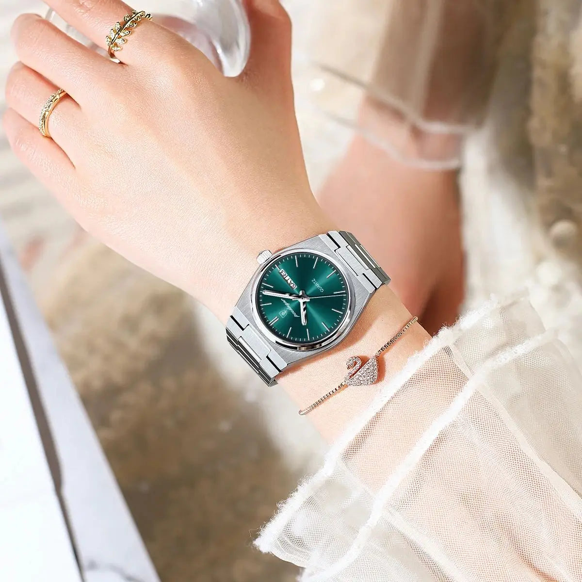 POEDAGAR Luxury Watch for Woman Ladies Elegant Quartz Watch Waterproof Luminous Date Week Stainless Steel Women's Watches Clock Good Vibrations