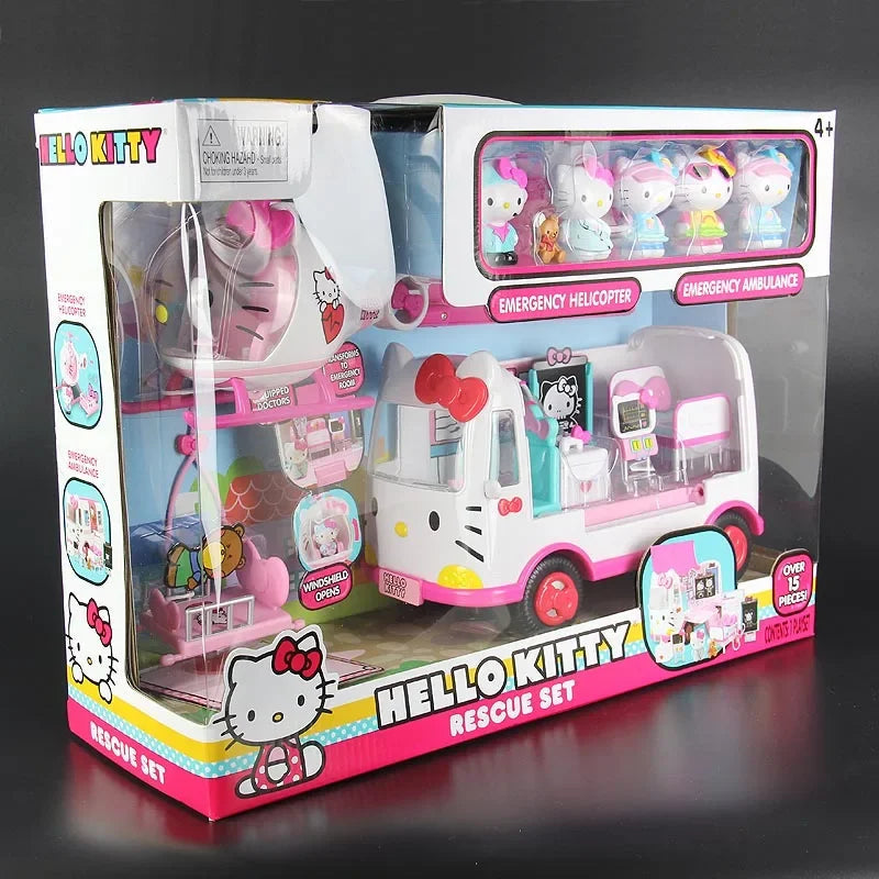 Original Cartoon Hello Kitty Cartoon Plane Ambulance Family Girl Toys Hobbies Action Figures Holiday Gifts for Children Good Vibrations