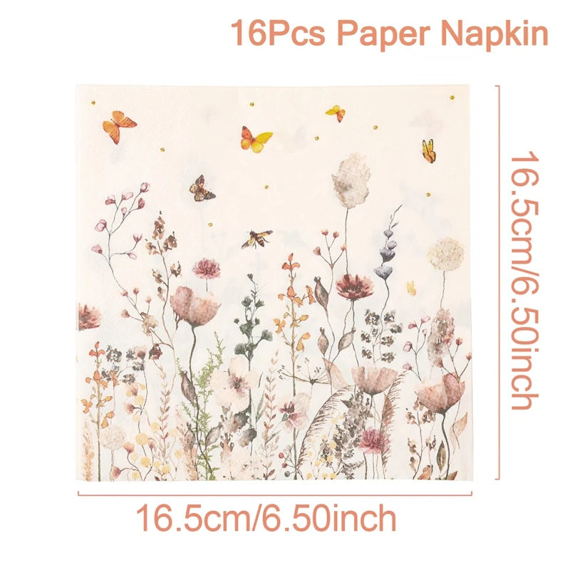 Spring Wild Flower Disposable Tableware Birthday Party Decor Wild Floral Paper Plates Cups Napkins Wedding Baby Shower Supplies Good Vibrations