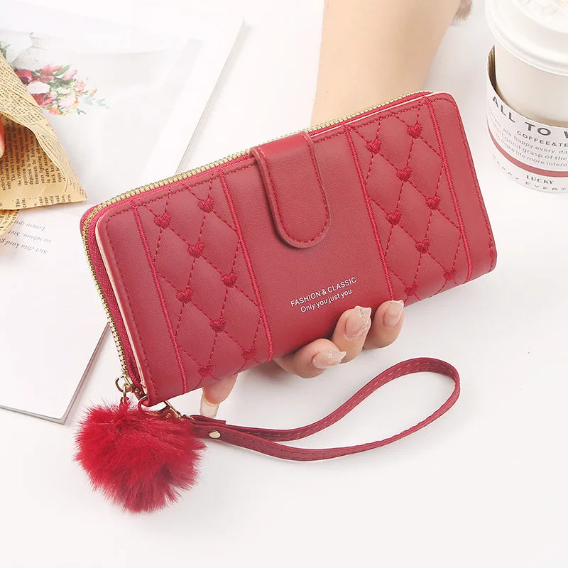 Women Long Wallet Pu Leather Card Holder Large Capacity Hasp Zipper Coin Purse Multi Card Organizer Cell Phone Wristlet Handbag Good Vibrations