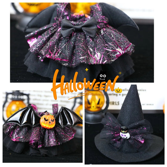 17cm Dolls Clothing For Labubu Outfit Accessories Sitting Party Halloween Trick-Or-Treat Series Devil Angel Purple Dress Good Vibrations