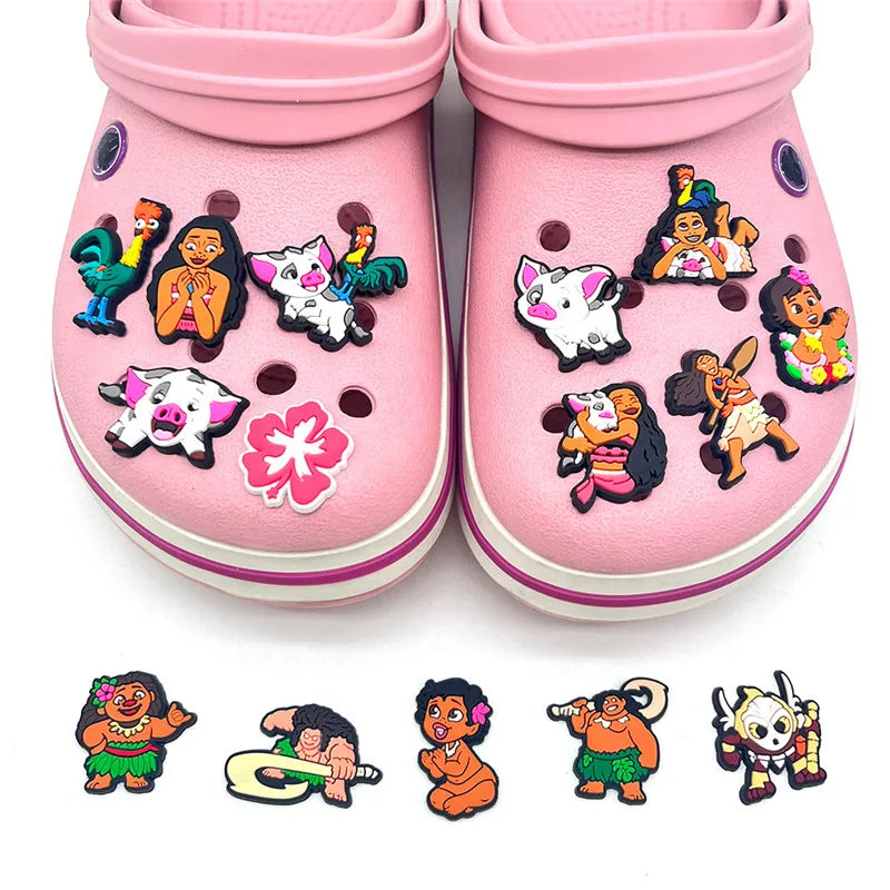 15pcs Moana Shoe Accessories For Crocs Ocean Princess Diy Fashion Shoe Charms Heart Bow And Musical Notes Footwear Accessories Good Vibrations