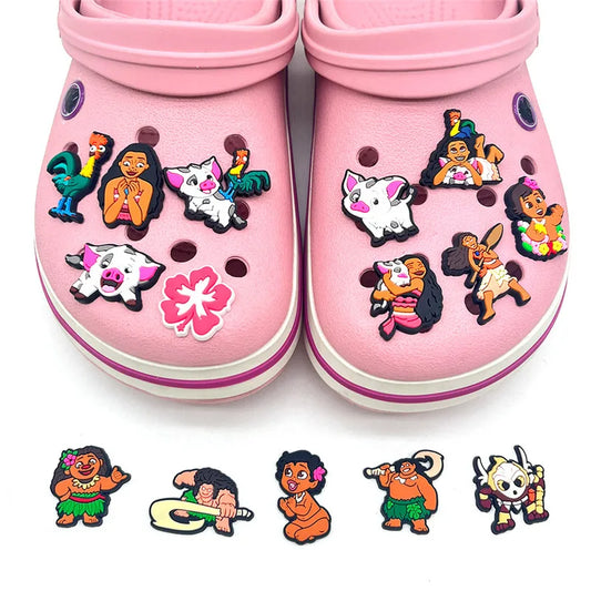 15pcs Moana Shoe Accessories For Crocs Ocean Princess Diy Fashion Shoe Charms Heart Bow And Musical Notes Footwear Accessories Good Vibrations
