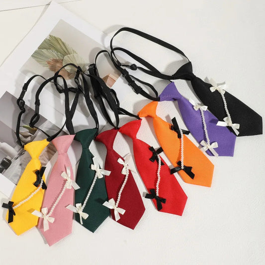 Solid Color Necktie for Women Pearl Bow Tie JK Shirt School Uniform Neck Ties Fashion Jewelry Decoration Accessories Good Vibrations