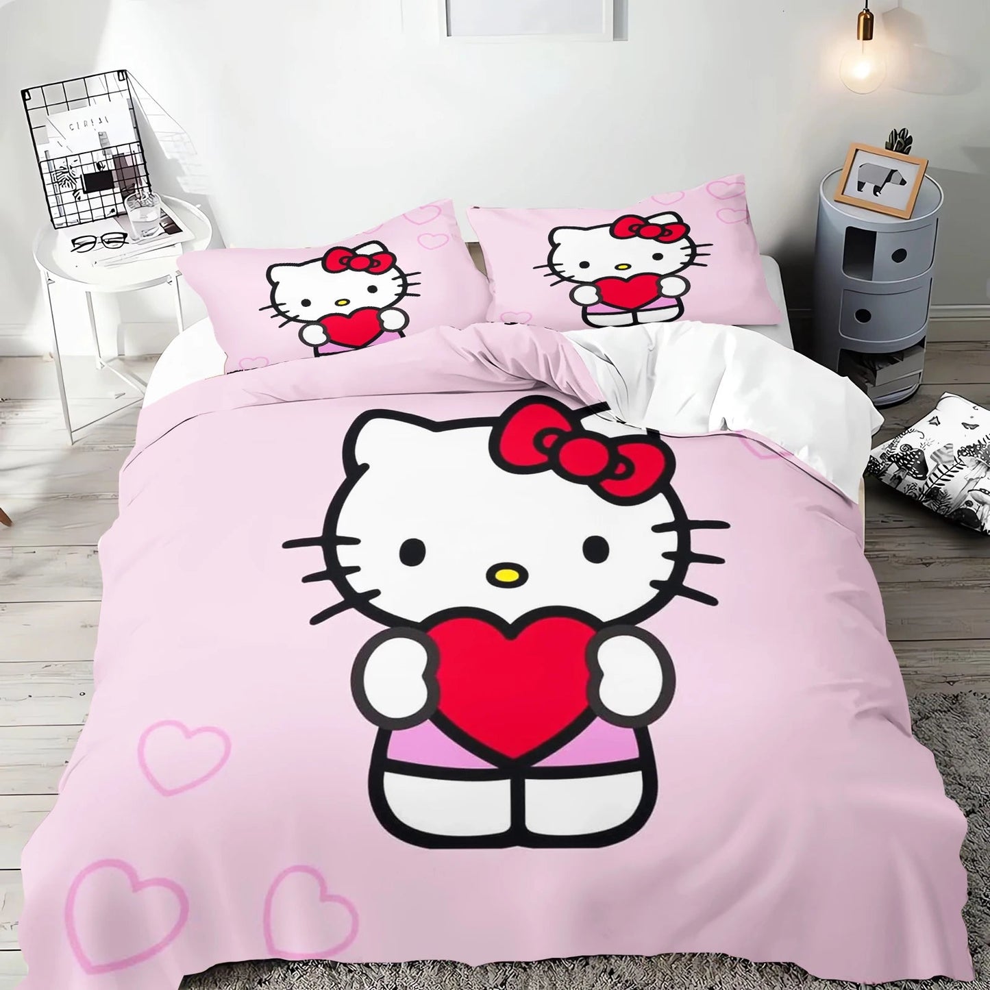 Hello Kitty Duvet Cover Set Bedding Comforter Sets King Size 3D Children'S Bedding Set Good Vibrations