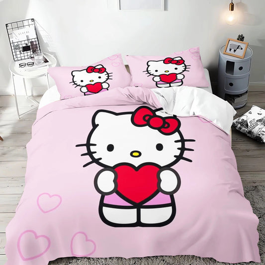Hello Kitty Duvet Cover Set Bedding Comforter Sets King Size 3D Children'S Bedding Set Good Vibrations