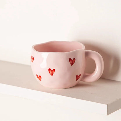 Creative Hand-painted Love Ceramic Mug, Cute Breakfast Milk Cup, Office High-value Coffee Mugs, Christmas Gift Couple Water Cups Good Vibrations