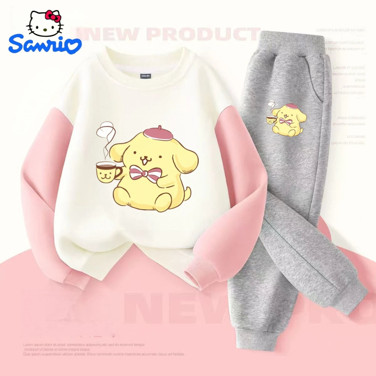 Sanrio Baby Girl Clothes Set Autumn Kid Pompompurin Printed Sweatshirts Pullover Top & Pants 2pcs Suit Children Boys Tracksuits Good Vibrations