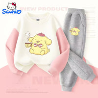 Sanrio Baby Girl Clothes Set Autumn Kid Pompompurin Printed Sweatshirts Pullover Top & Pants 2pcs Suit Children Boys Tracksuits Good Vibrations