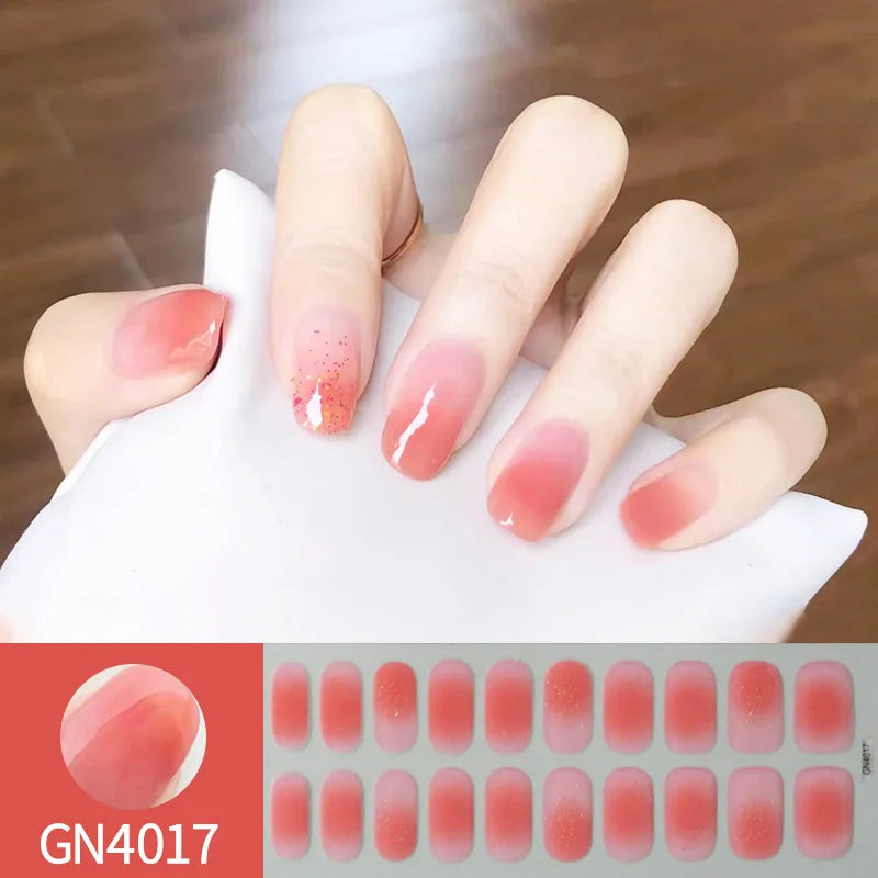 20Tips Semi-Cured Gel Nail Sticker Pure Color Uv/Led Lamp Gel Nail Polish Wraps Long-Lasting Full Cover Gel Sticker Nail Decor Good Vibrations