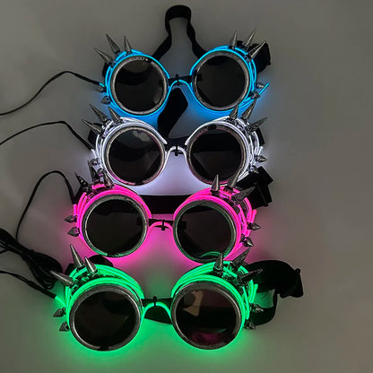 LED Funny Sunglasses Futuristic Soldier Round LED Steampunk Glasses Birthday Halloween Christmas Concert Steampunk Toy Glasses Good Vibrations