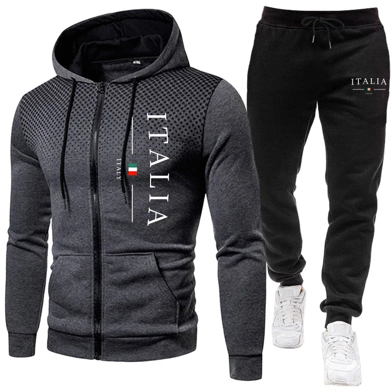 Autumn Winter Popular Men's Tracksuit Zipper Hoodie and Sweatpants Urban Casual Sporty Jogging Suit Male Daily Training Outfits Good Vibrations