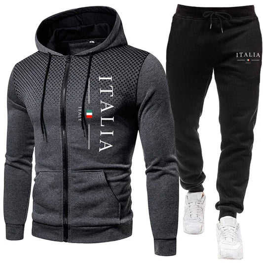 Autumn Winter Popular Men's Tracksuit Zipper Hoodie and Sweatpants Urban Casual Sporty Jogging Suit Male Daily Training Outfits Good Vibrations