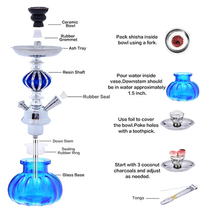 SANDGLAS Small 1 Hose Hookah Complete Including Glass Bottle Body And Ceramic Bowl, High Quality Glass Hookah Set, Shisha Hookah