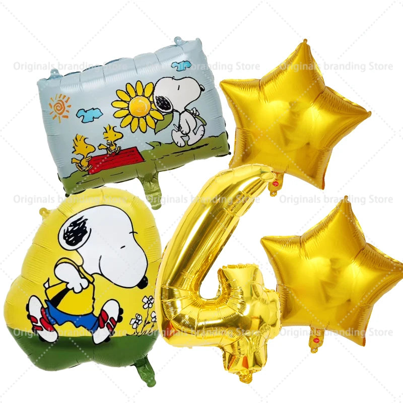 Snoopy Birthday Balloons Set boy girl Number Balloon Suit Foil Ballon Cartoon Birthday Party Supplies Decor Baby Shower Gift Good Vibrations