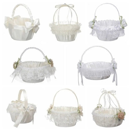 Fashion Lace Wedding Flower Basket Rose Flower Ribbon Bow Satin Bow Hanbag Tote Bag Storage Bag Flower Girls Basket Party Good Vibrations