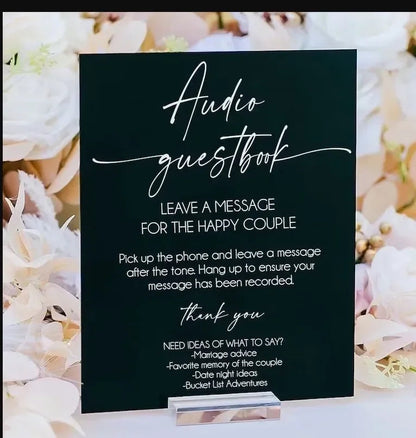 Audio Guestbook Pick Up The Phone Leave A Message For The Newlyweds Clear Glass Look Acrylic Wedding Sign, Guest Book Lucite Good Vibrations