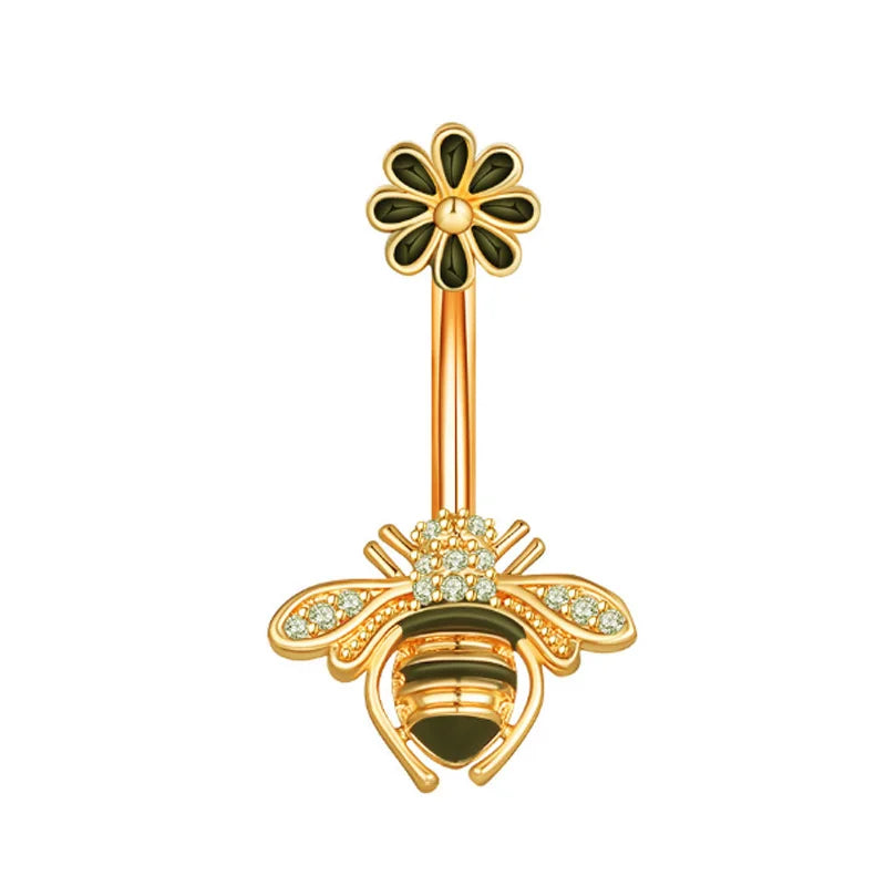 Dainsty Dangled Belly Button Rings Surgical Steel 14G Bar Navel Piercing Ring Crystal CZ Bee Flower Heart Belly Ring Ear Jewelry Good Vibrations Adult Super Store