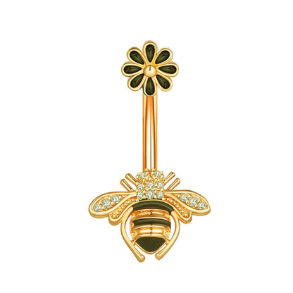 Dainsty Dangled Belly Button Rings Surgical Steel 14G Bar Navel Piercing Ring Crystal CZ Bee Flower Heart Belly Ring Ear Jewelry Good Vibrations Adult Super Store