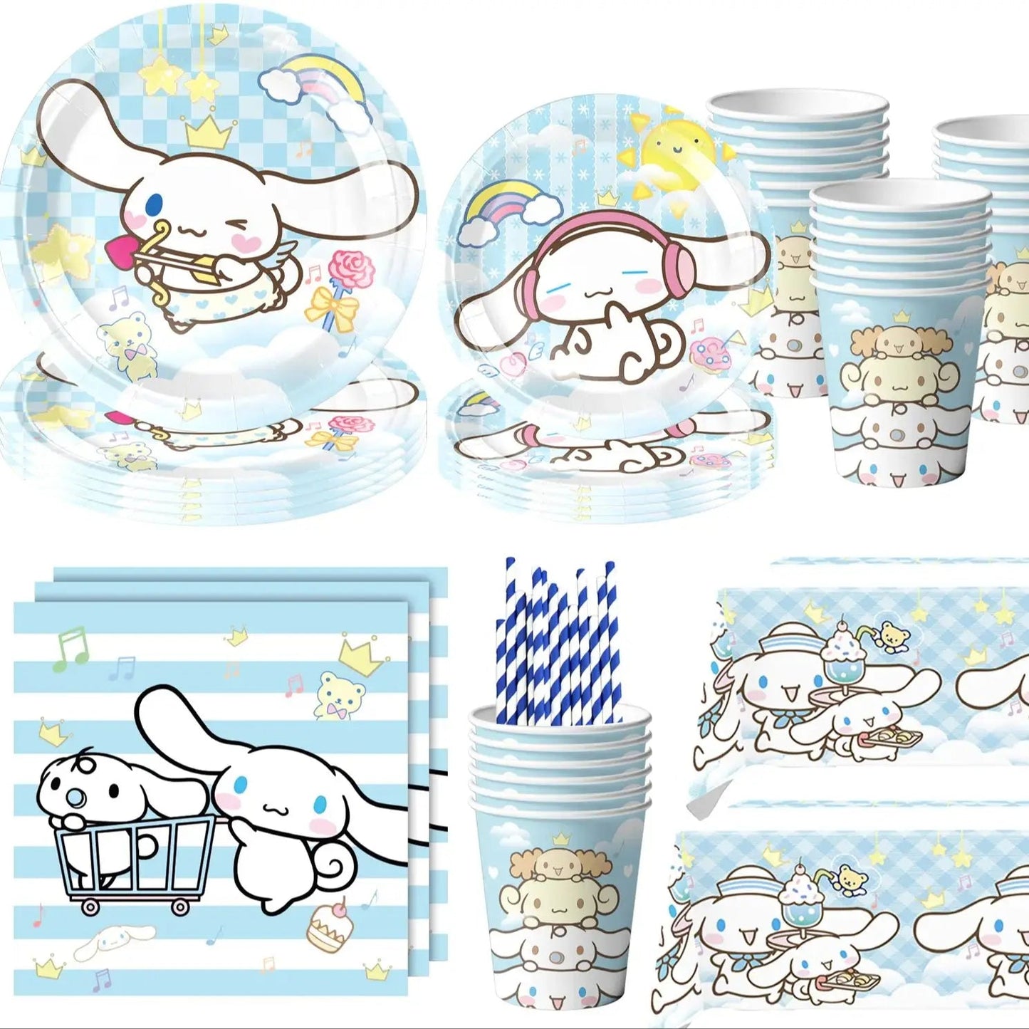 Cartoon Cinnamon Dog Birthday Decoration Mascot Disposable Tableware Plate Tablecloh Cup Baby Shower Girls Party Supplies Good Vibrations
