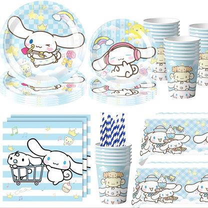 Cartoon Cinnamon Dog Birthday Decoration Mascot Disposable Tableware Plate Tablecloh Cup Baby Shower Girls Party Supplies Good Vibrations