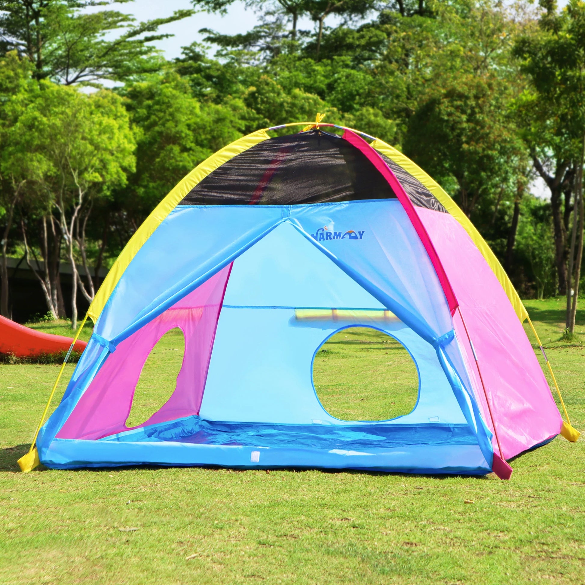 Kids Play Tent Indoor Outdoor Playhouse Tents for Boys And Girls Children's Game Center with Mesh Top & Tunnel Doors Good Vibrations