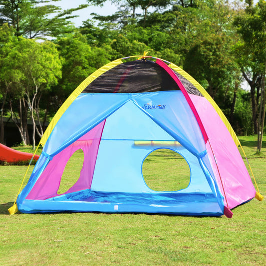 Kids Play Tent Indoor Outdoor Playhouse Tents for Boys And Girls Children's Game Center with Mesh Top & Tunnel Doors Good Vibrations