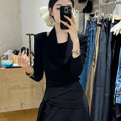 Women's 2-Piece Set: Wrap-Front Long-Sleeve Top Wide-Leg Pants Good Vibrations