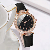 2PCS/Set Fashion Rhinestone Women's Quartz Watch Analog PU Leather Band Wrist Watches Heart Bracelet Good Vibrations