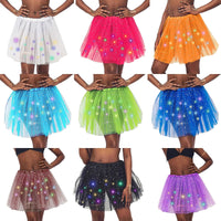 Halloween Cosplay Women Star Sequins Mesh Pleated Tulle Princess Skirt With LED Skirt Party Dancing Miniskirt Costume Clothing Good Vibrations
