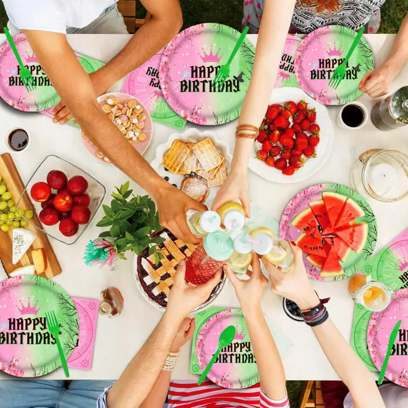 50pcs Wicked Birthday Party Decorations Disposable Tableware Cup Plate Napkins Banner Tablecloth Magic Witch Kids Party Supplies Good Vibrations