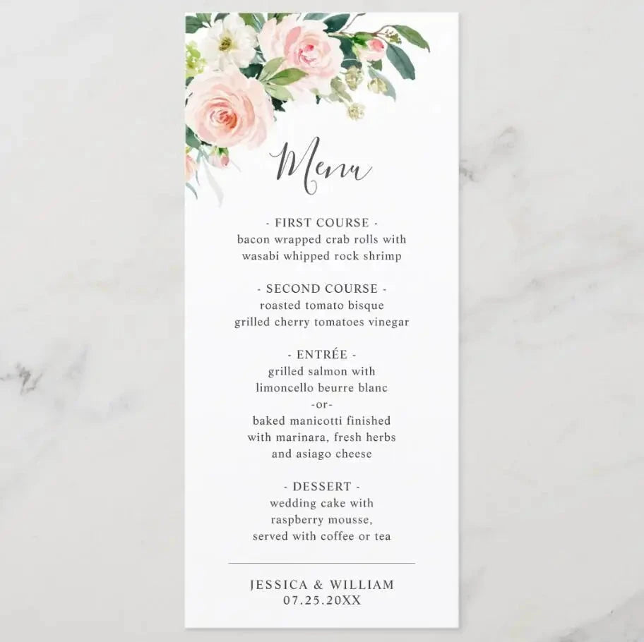 Customizable Wedding Menu, Personalized Wedding Menu, Green leaves and Flowers Menu Cards for Wedding, Custom Wedding Table Menu Good Vibrations