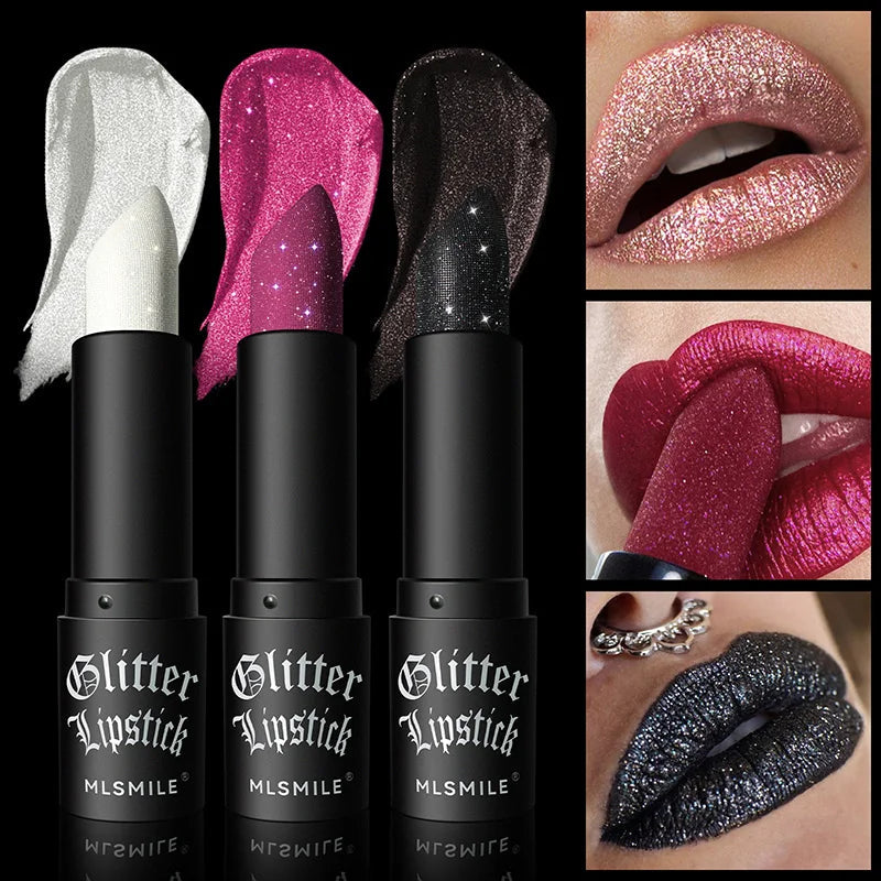 Waterproof Glitter Lipsticks Punk Style Nude Matte Not Fading Pearlescent Sexy Red Pink Velvet Lipsticks Lips Makeup Cosmetic Good Vibrations