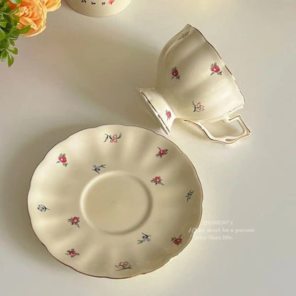 Ceramic Tea Cups Plate Set  Exquisite Afternoon Tea Coffee Cup Cream Color High Beauty Household Mug Birthday Gift 250ml Good Vibrations