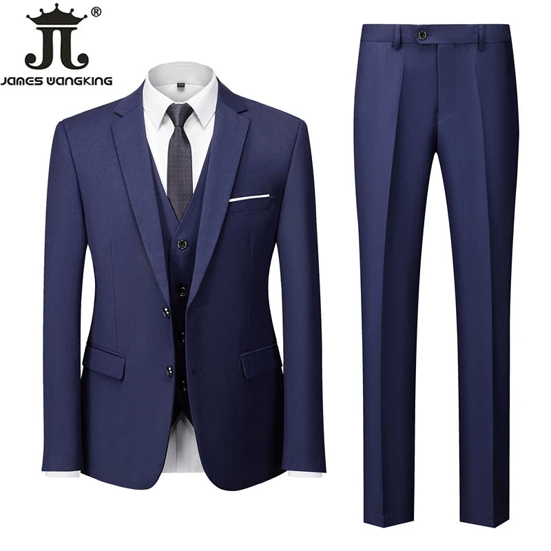 18 Color M-6XL ( Jacket + Vest + Pants ) Boutique Solid Color Men's Official Business Suit Bride's Wedding Dress Party Male Suit Good Vibrations
