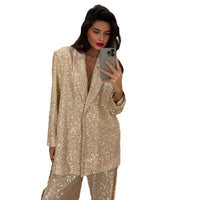 Women's Beaded Suit Jacket, Long Pants Set, Fashionable and Casual Temperament, Elegant Sequins Good Vibrations