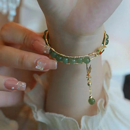 Round Jade Beaded Bracelet For Women Magnetic Bangle Butterfly Pendant Hand Chain Girls Exquisite Emerald Jewelry Birthday Gift Good Vibrations