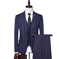 2025 Suit (suit + Vest + Trousers) Single Button Fashion Business Vertical Stripe Gentleman Suit Korean Suit Three-piece Suit Good Vibrations