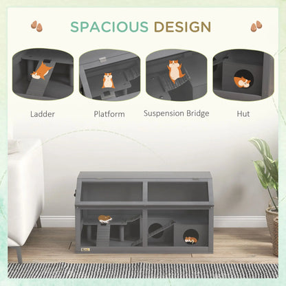 Rat Cage Hamster Cage Small Animal Playhouse for Gerbils with Suspension Bridge, Ladders, Openable Top, Hut Good Vibrations