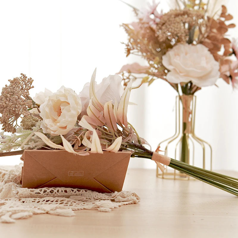 Wedding Decoration Artificial Flowers Rose Peony Pampas Bride Bouquet Home Christmas Party Arrangement Silk Plastic Fake Flowers Good Vibrations