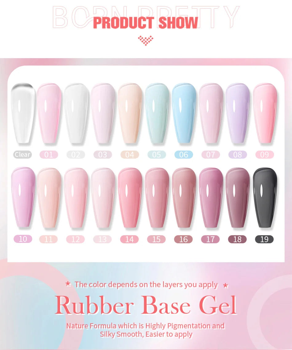 BORN PRETTY Milky Pink Rubber Base Gel Nail Polish Glitter 15ml Semi-Permanent Varnish Soak Off Self Leveling UV LED Gel Good Vibrations